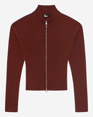 Burgundy wool blend zip cardigan