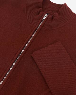 Burgundy wool blend zip cardigan