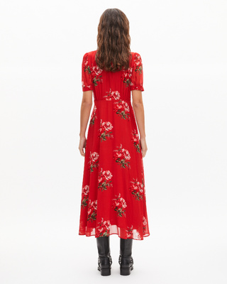 Red floral print maxi dress