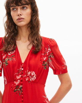 Red floral print maxi dress
