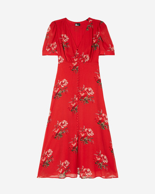 Red floral print maxi dress