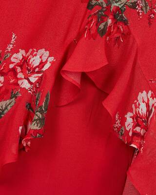 Red floral print long dress with ruffles