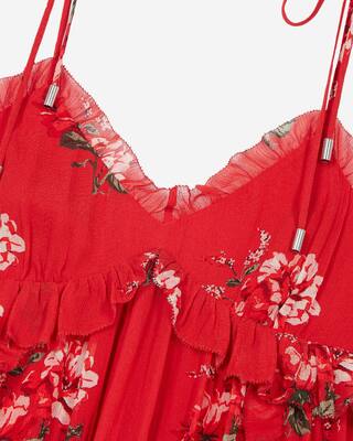 Red floral print short dress