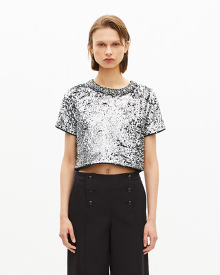 Silver sequin crop top