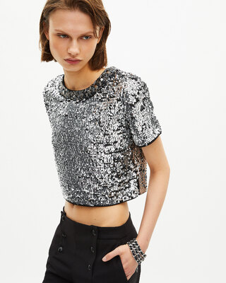 Silver sequin crop top