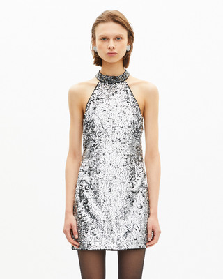 Short dress in silver sequins
