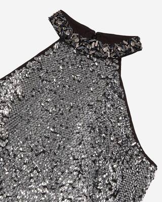 Short dress in silver sequins