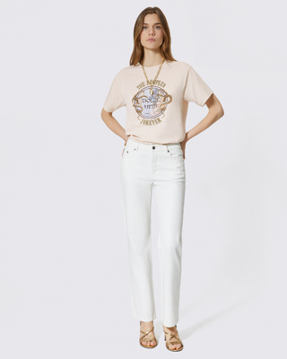 Off white coated straight jeans