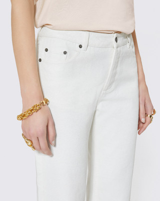 Off white coated straight jeans
