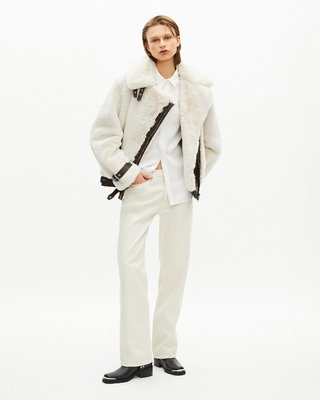 Ecru fur-effect aviator jacket