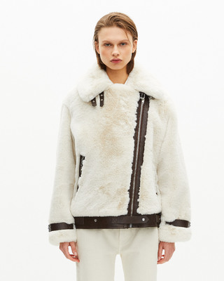 Ecru fur-effect aviator jacket