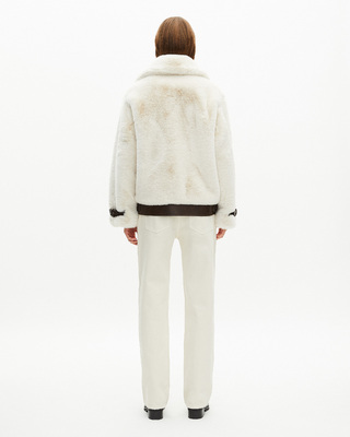 Ecru fur-effect aviator jacket