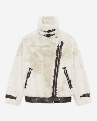 Ecru fur-effect aviator jacket