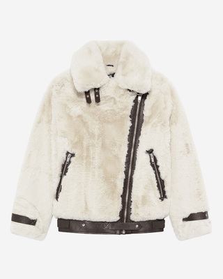 Ecru fur-effect aviator jacket
