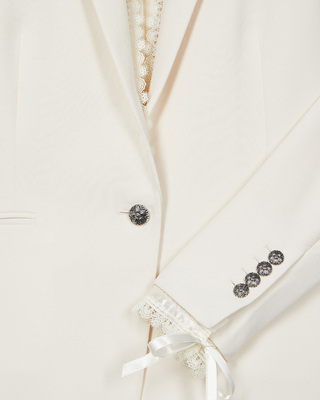 Suit jacket with ecru lace band
