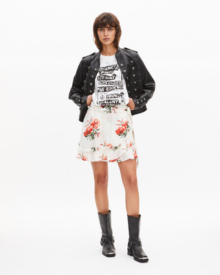 Short white floral print wrap skirt
