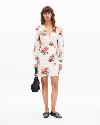 White floral print wrap dress