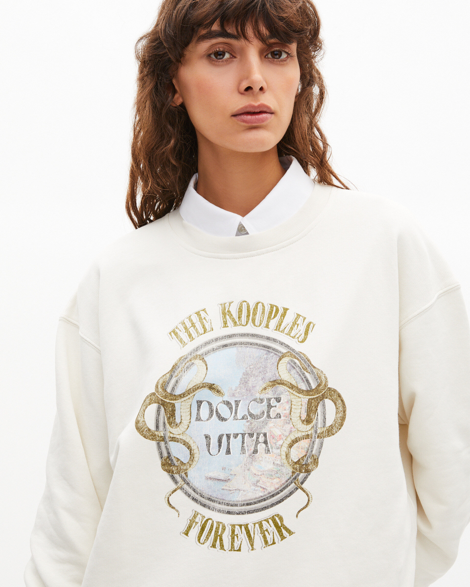 Sweatshirt with beige screen print