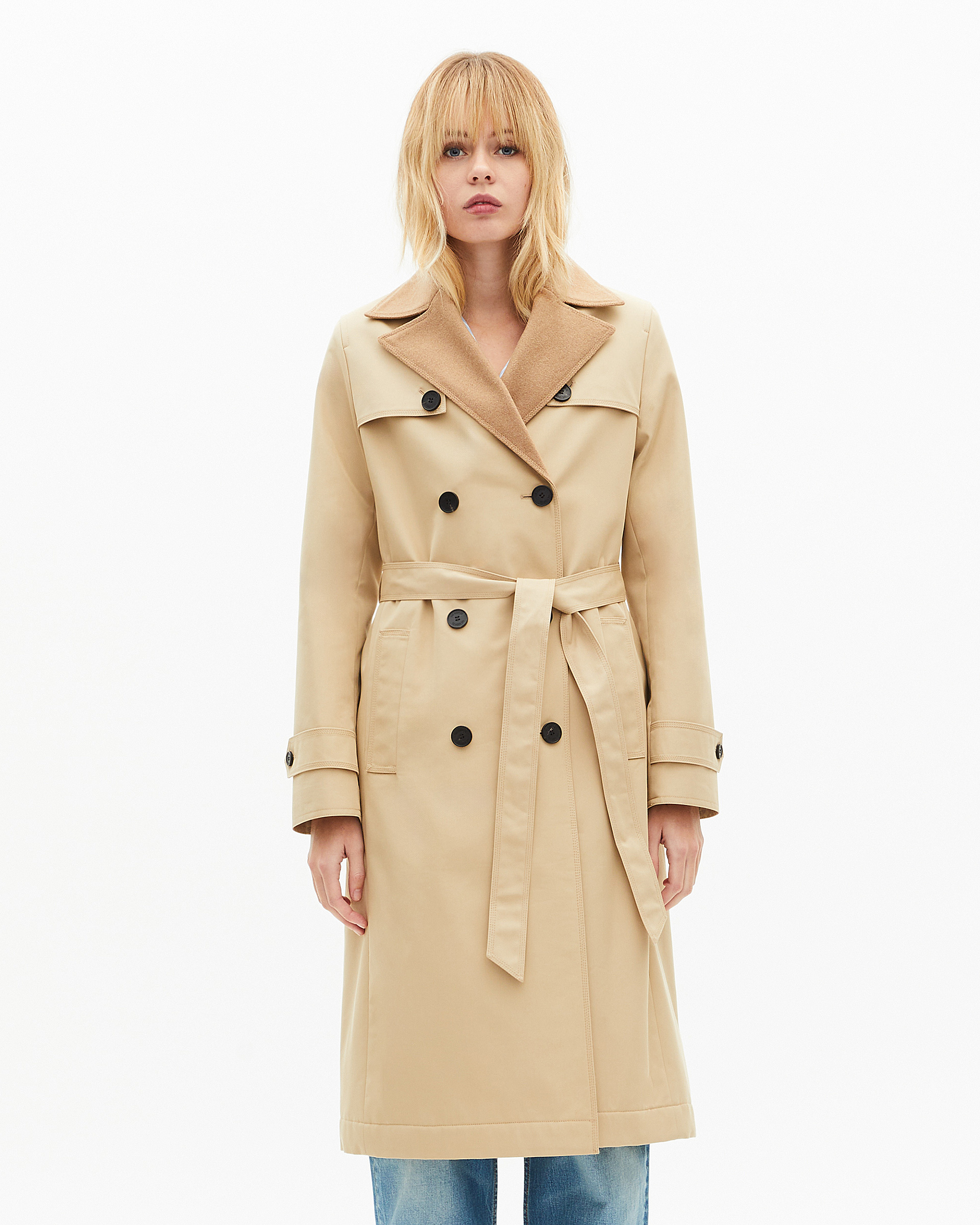 Beige wool-blend lined trench coat