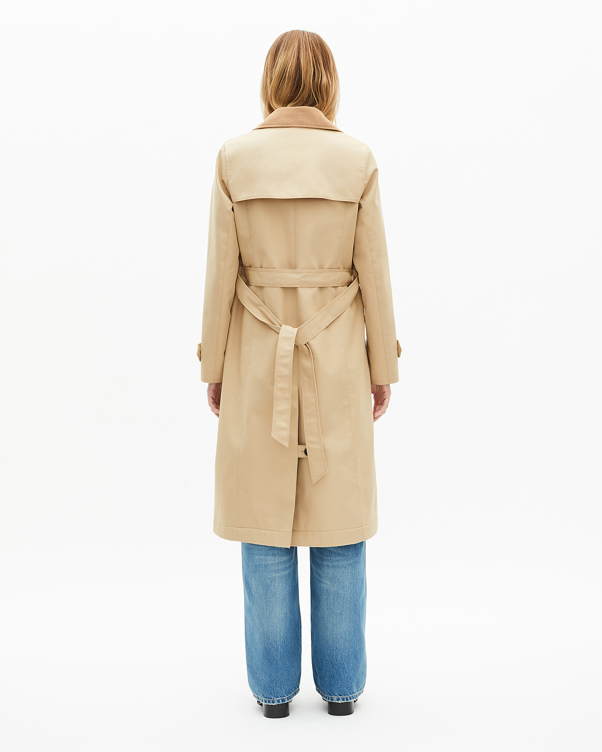 Beige wool-blend lined trench coat