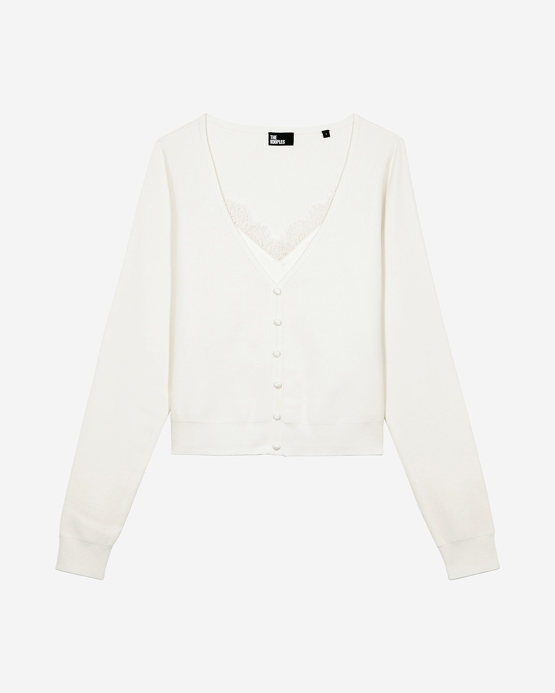 Trompe l'oeil effect sweater with ecru lace
