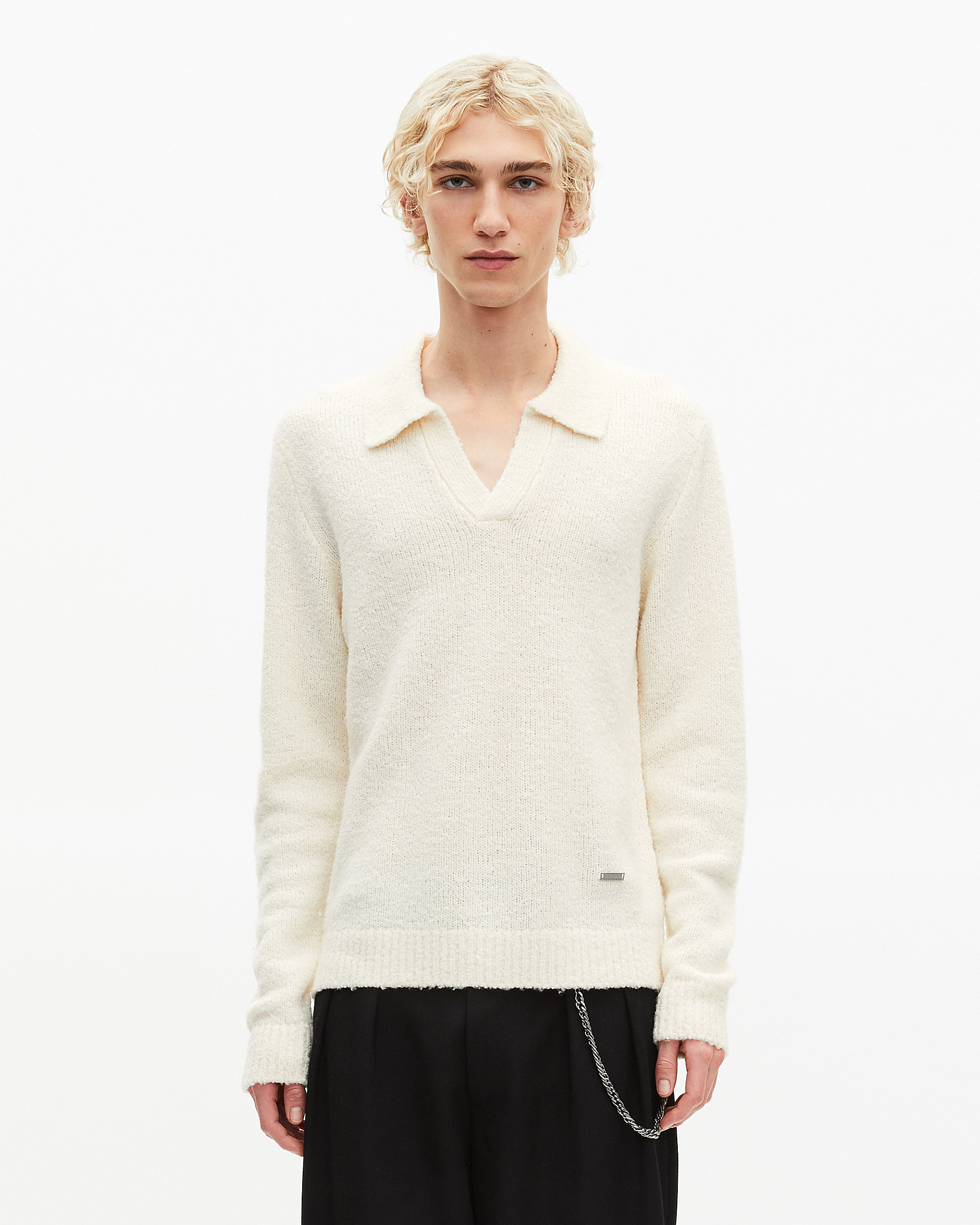 Beige wool tunisian collar sweater