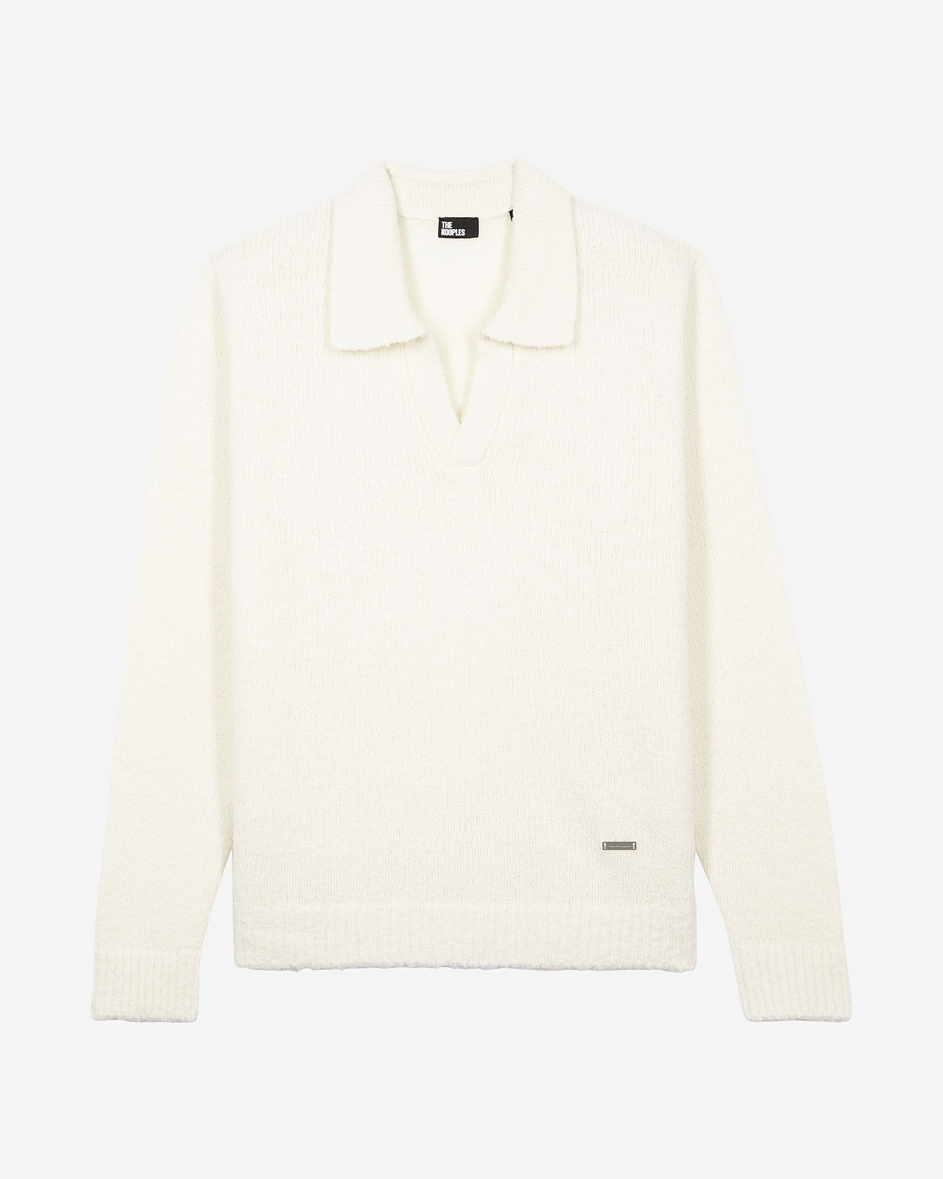 Beige wool tunisian collar sweater