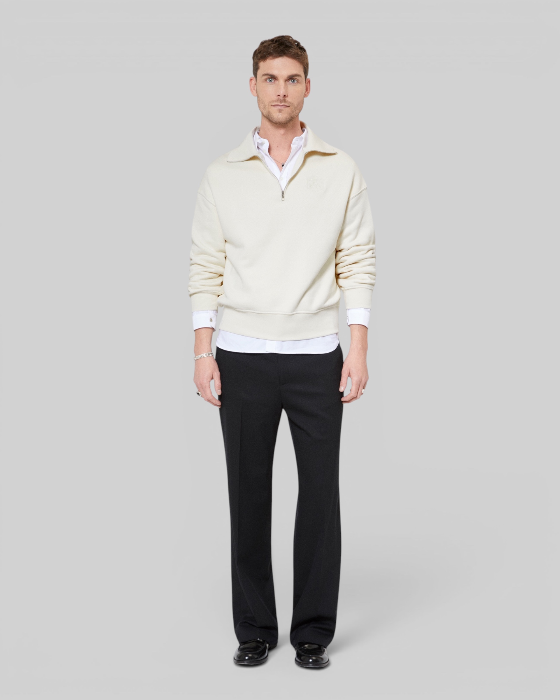 Beige trucker-neck sweatshirt