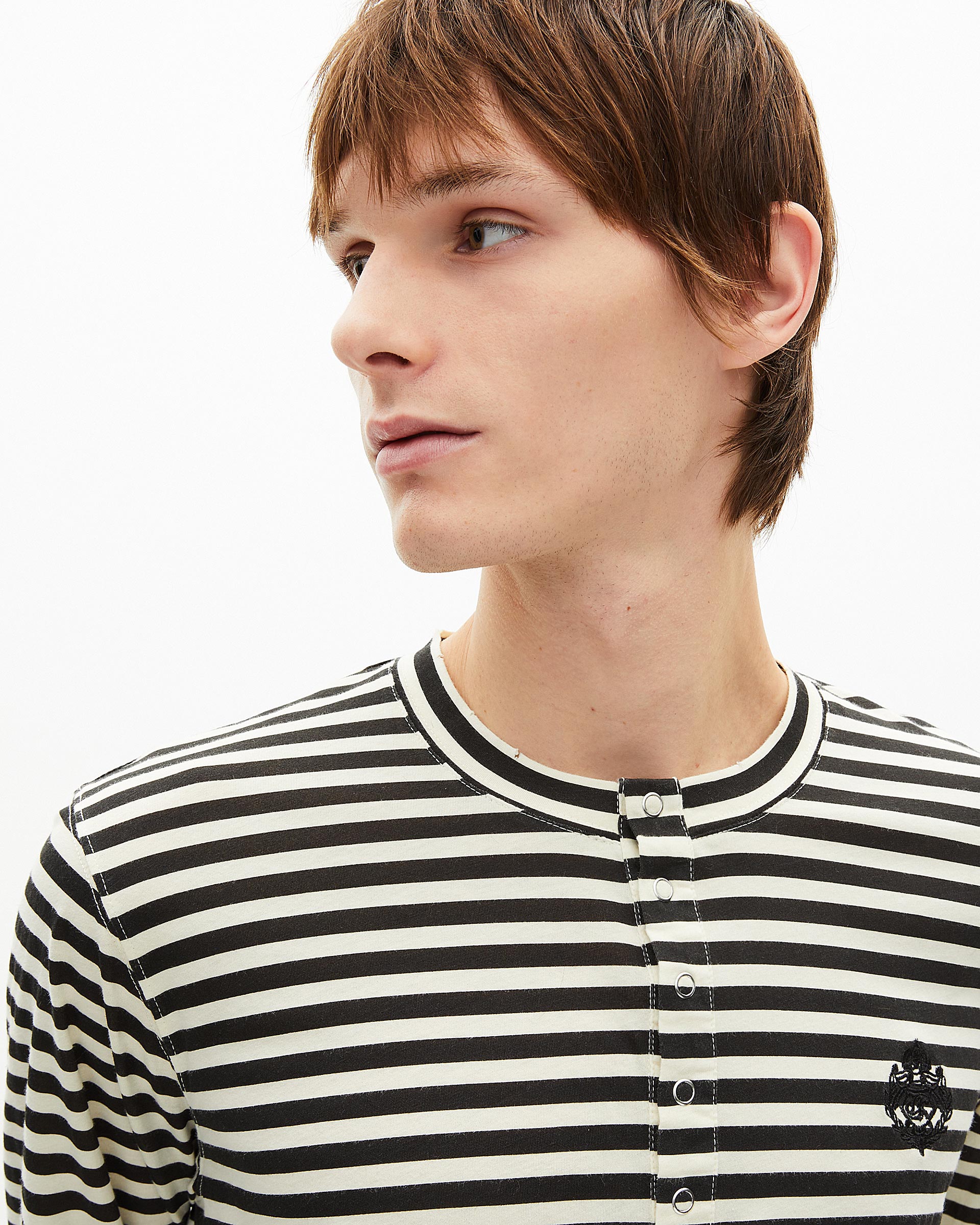 Beige striped long-sleeved T-shirt