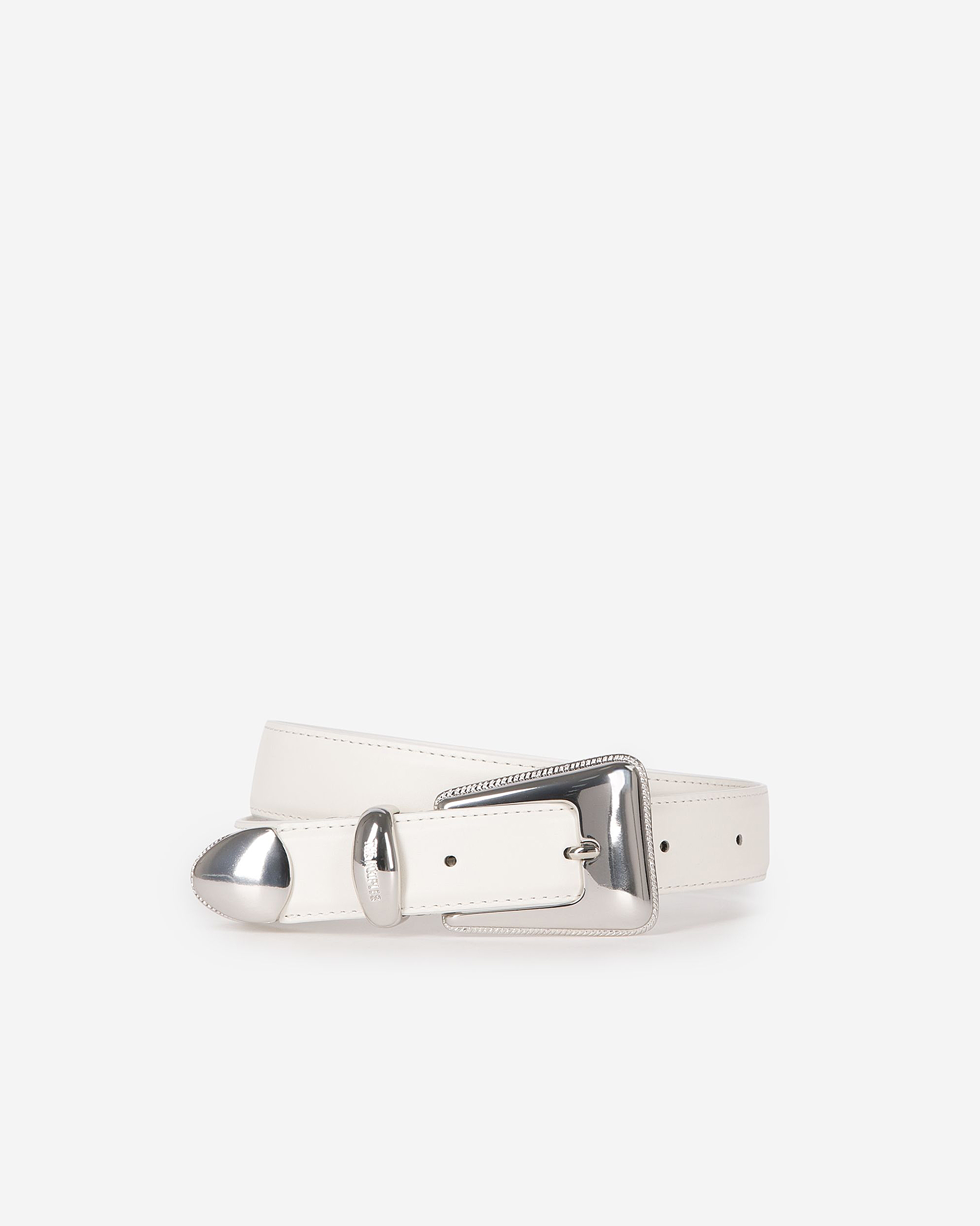 Silver western buckle belt in ecru leather