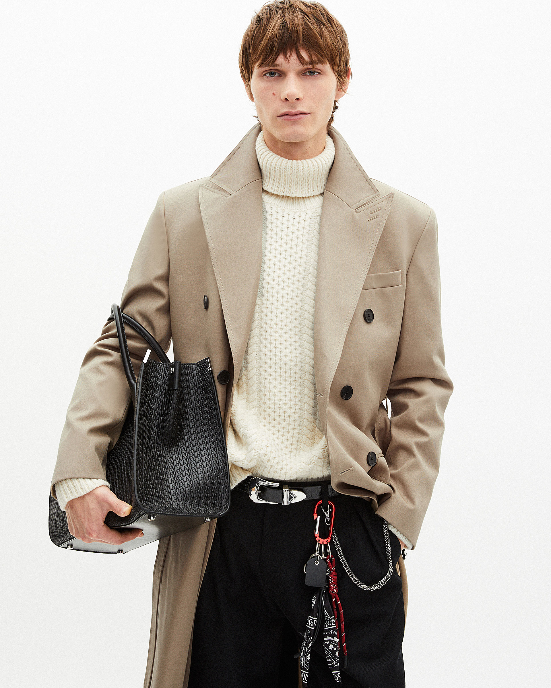 Long beige trench coat