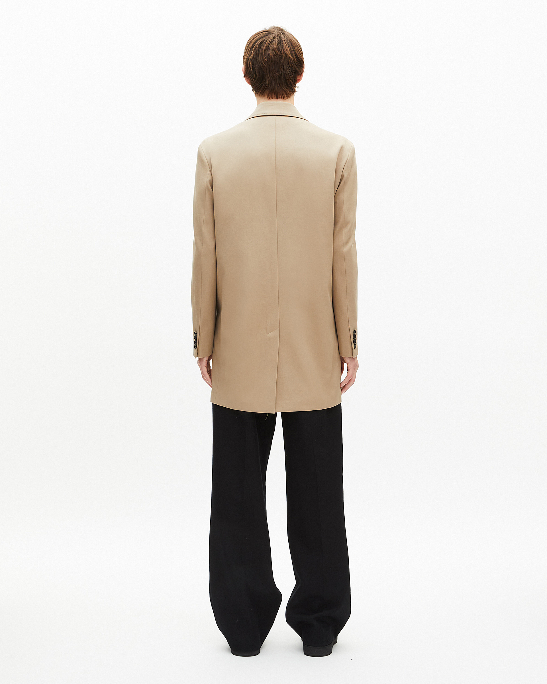 Beige long double-breasted jacket