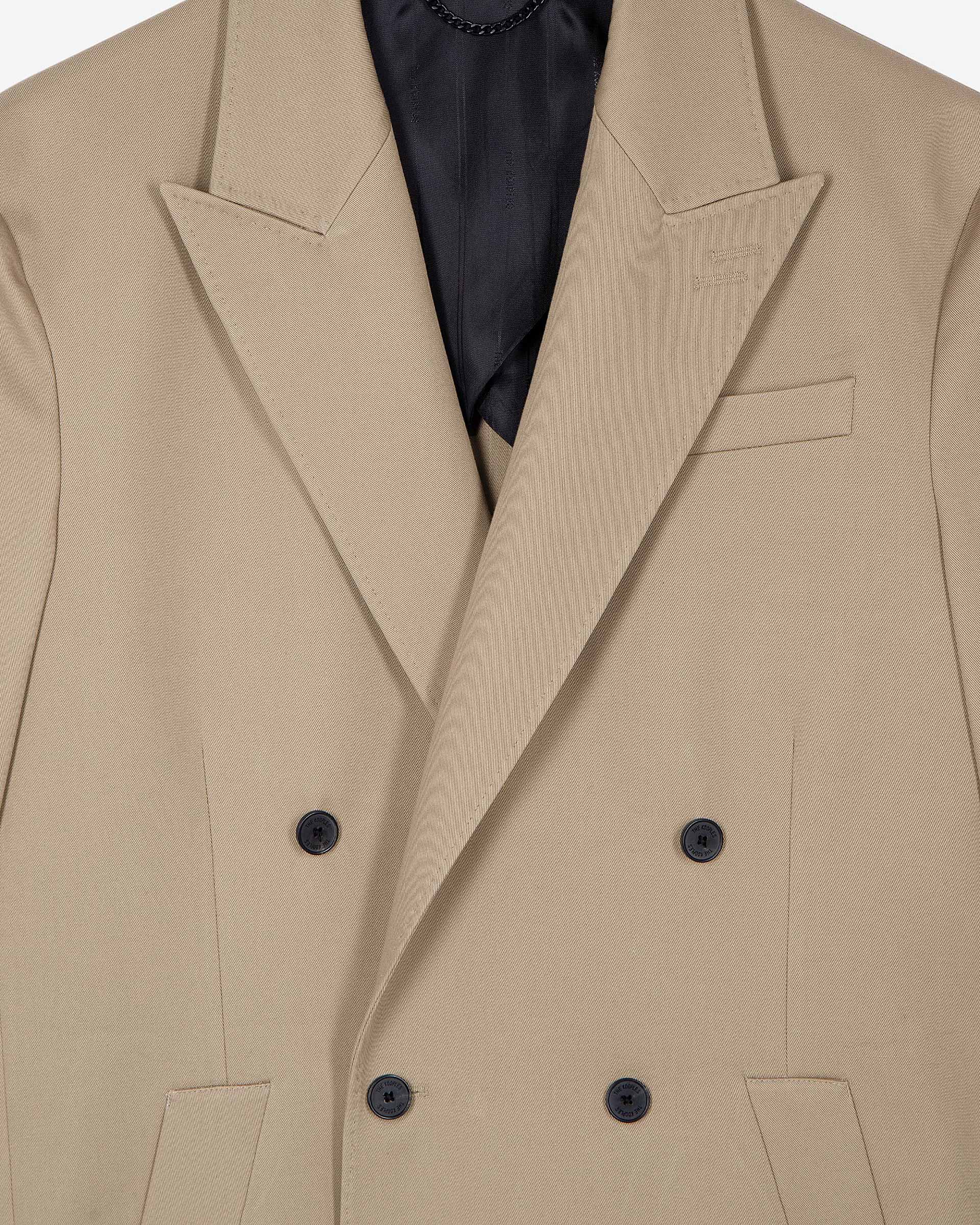 Beige long double-breasted jacket