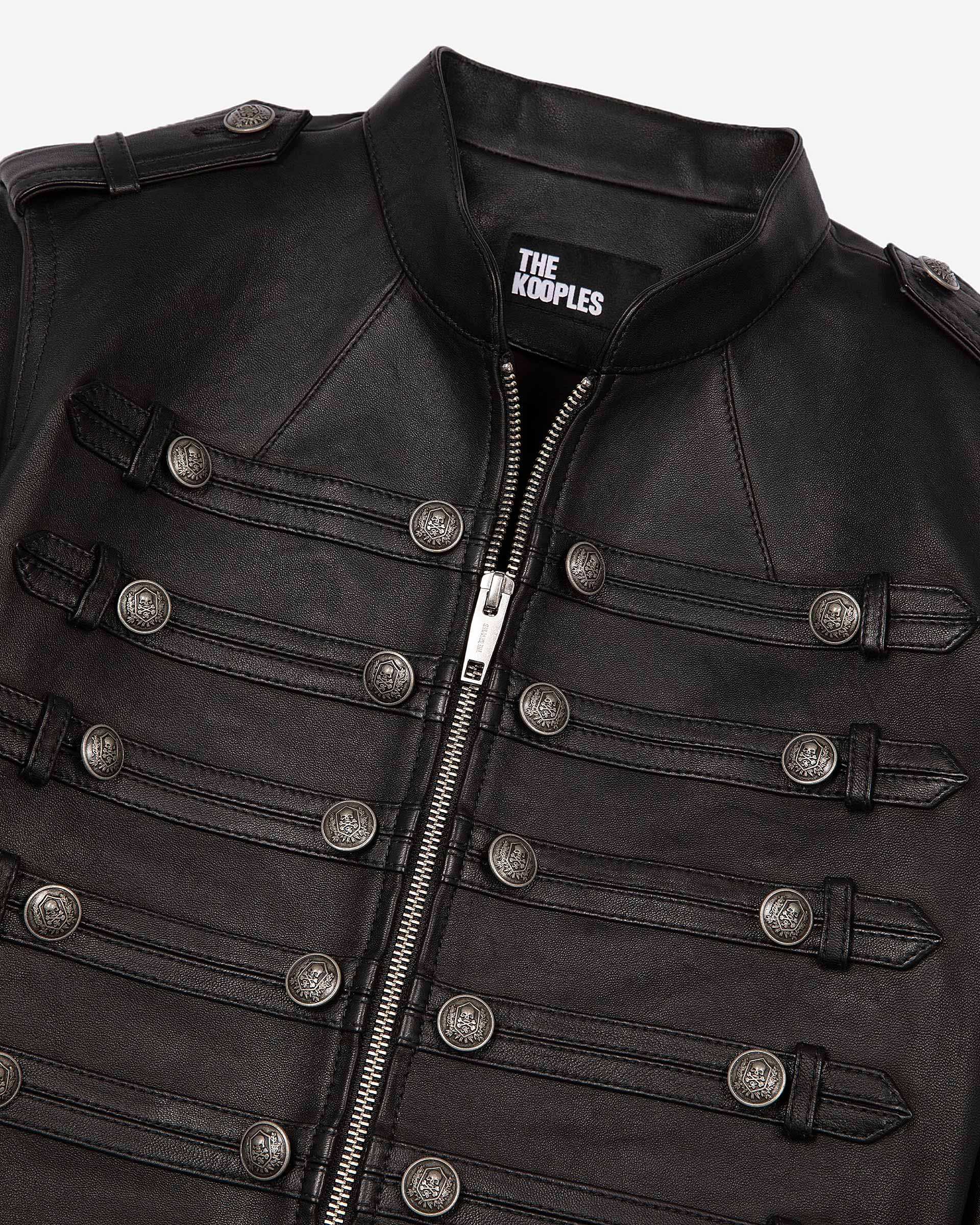 Black officer-style leather jacket