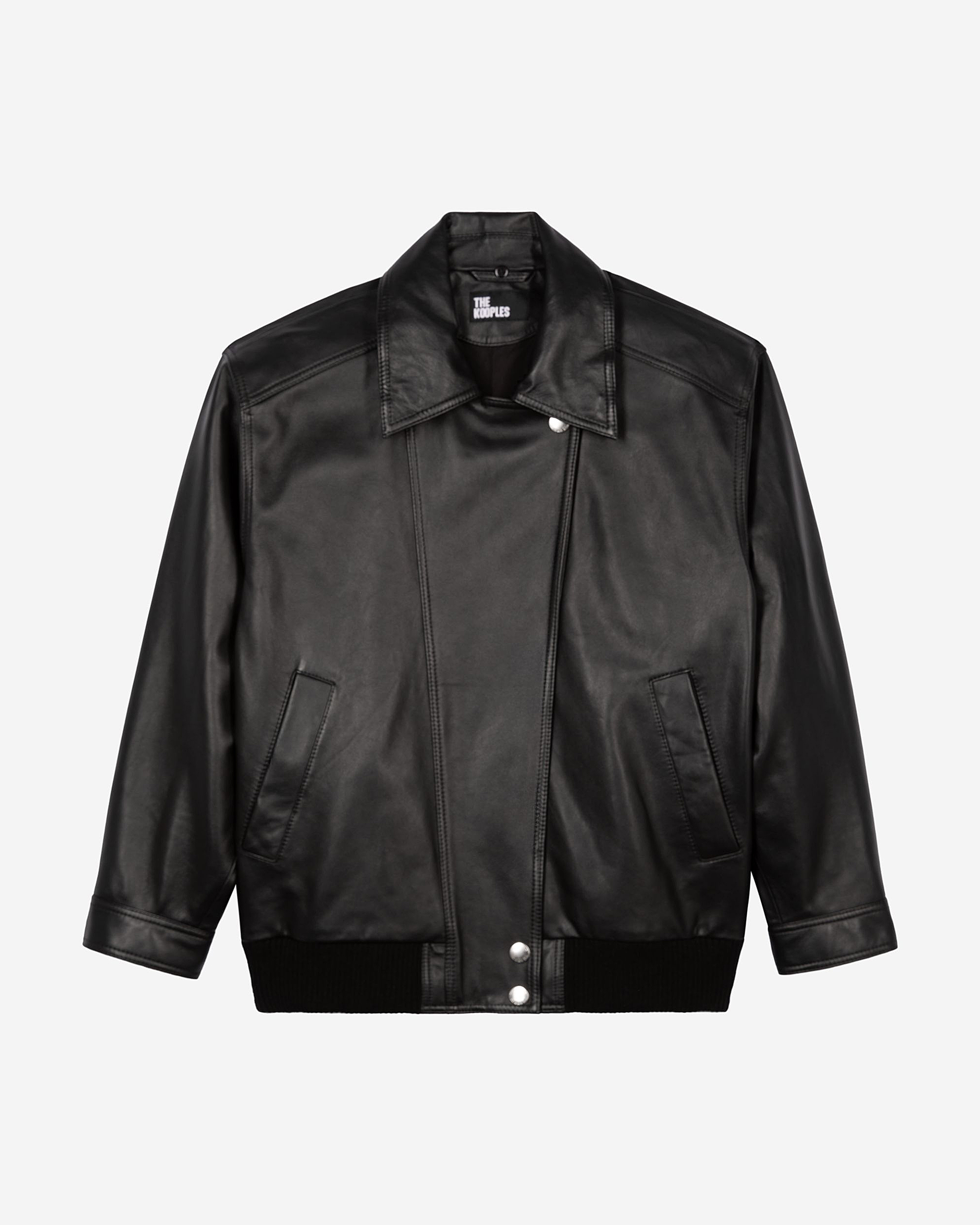Leather jacket with removable fur collar, black