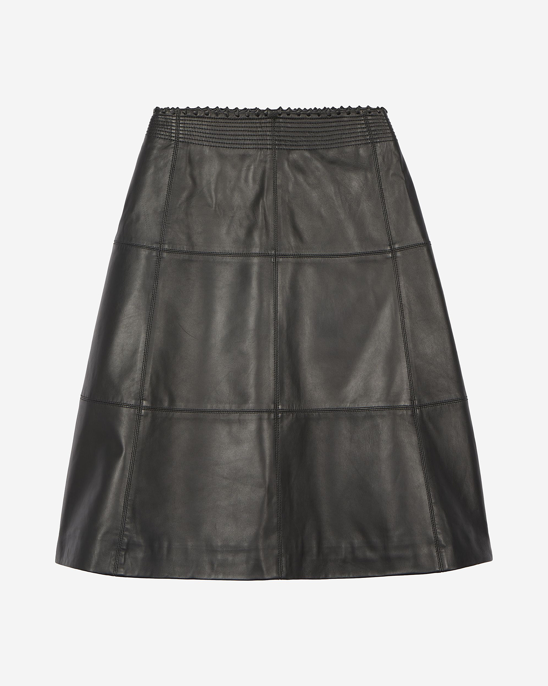 Black leather midi skirt
