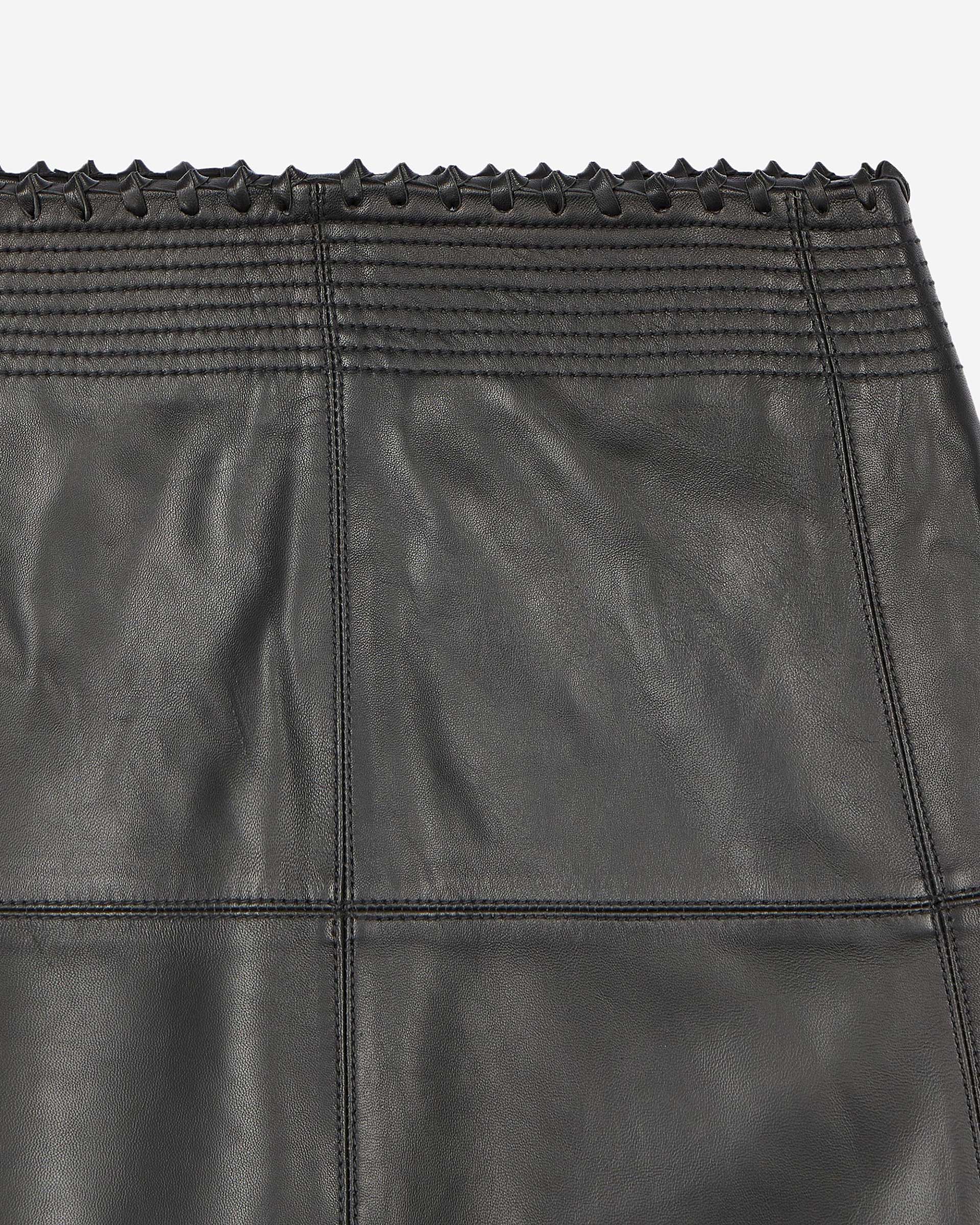 Black leather midi skirt