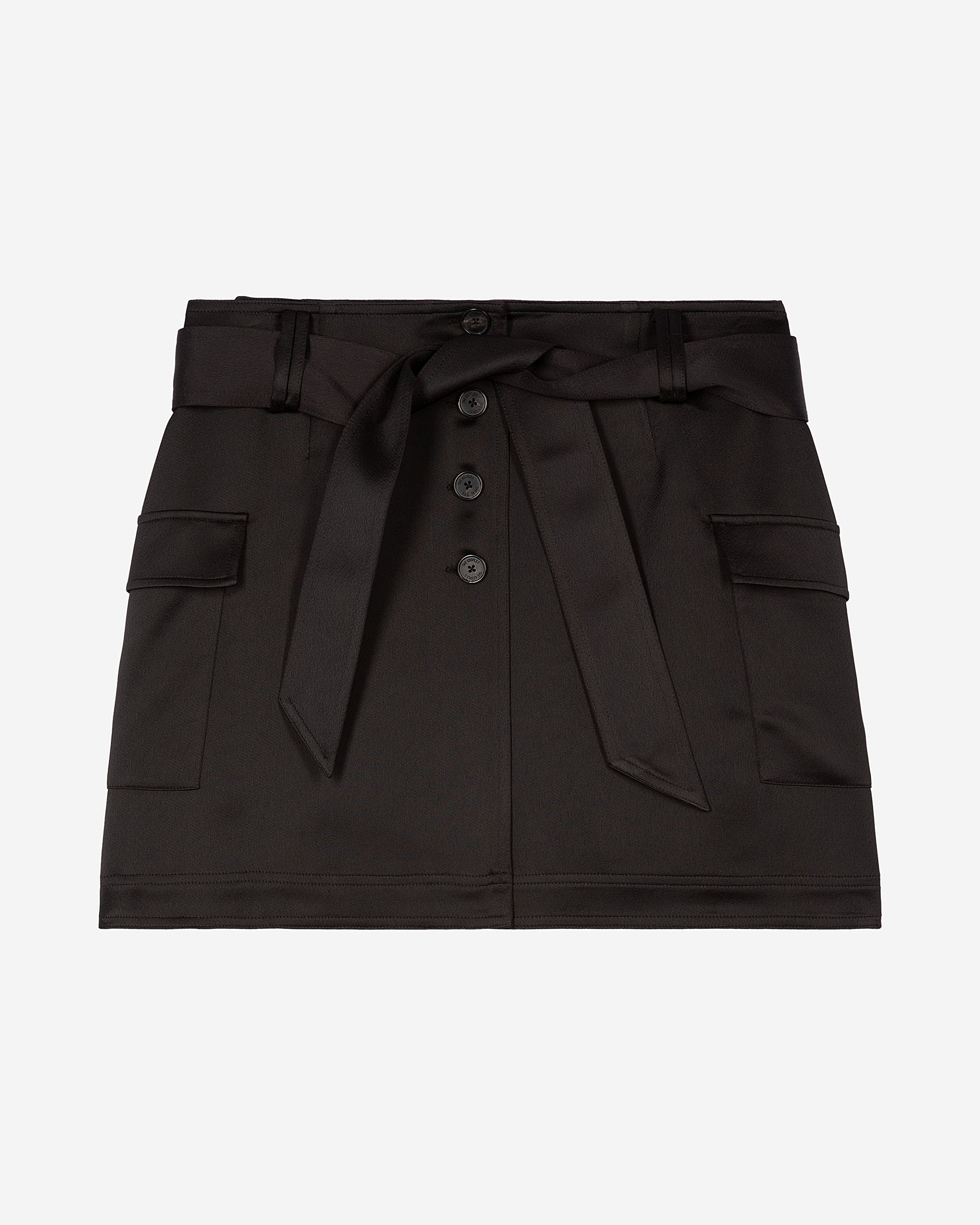 Short black satin skirt