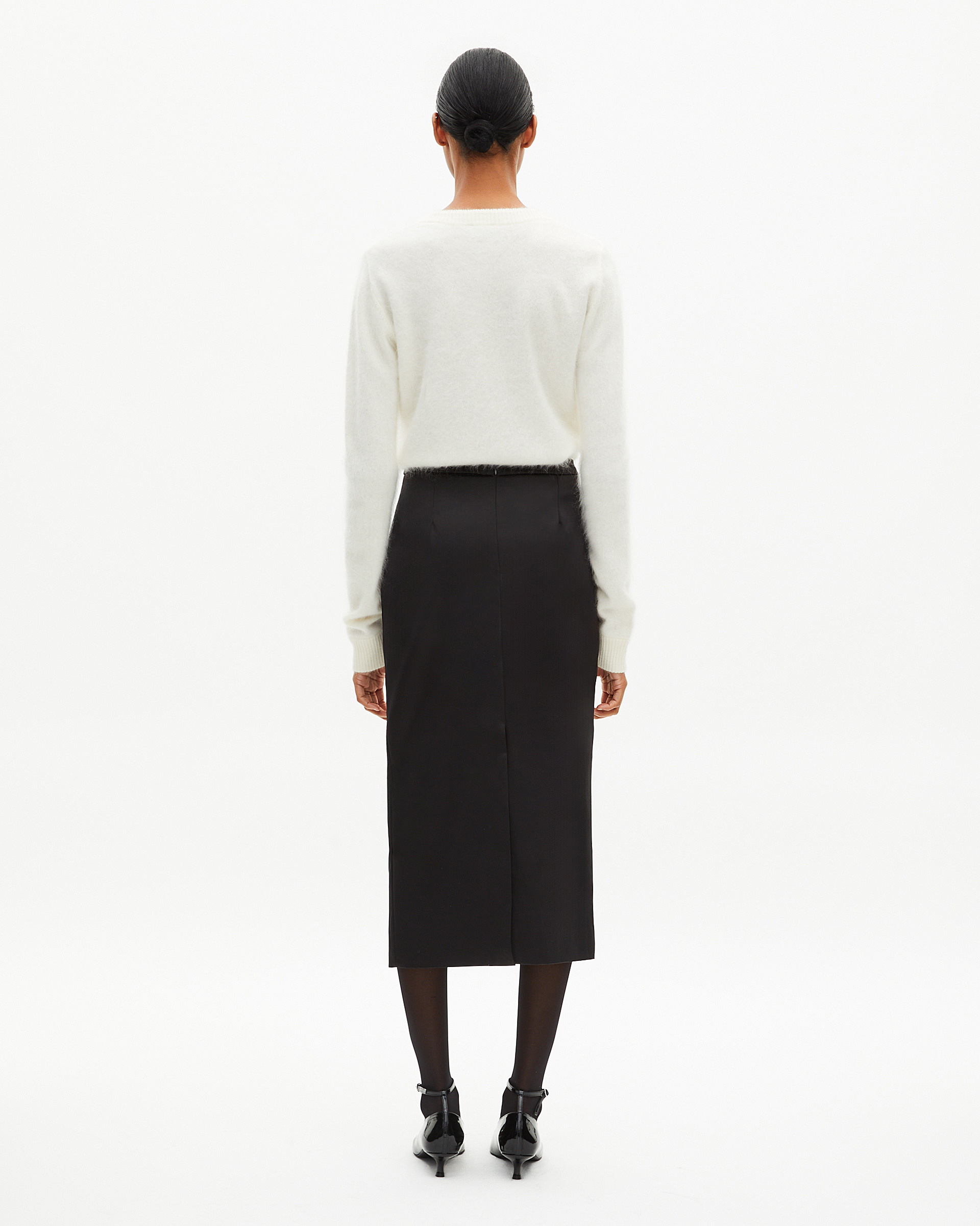 Long black satin pencil skirt