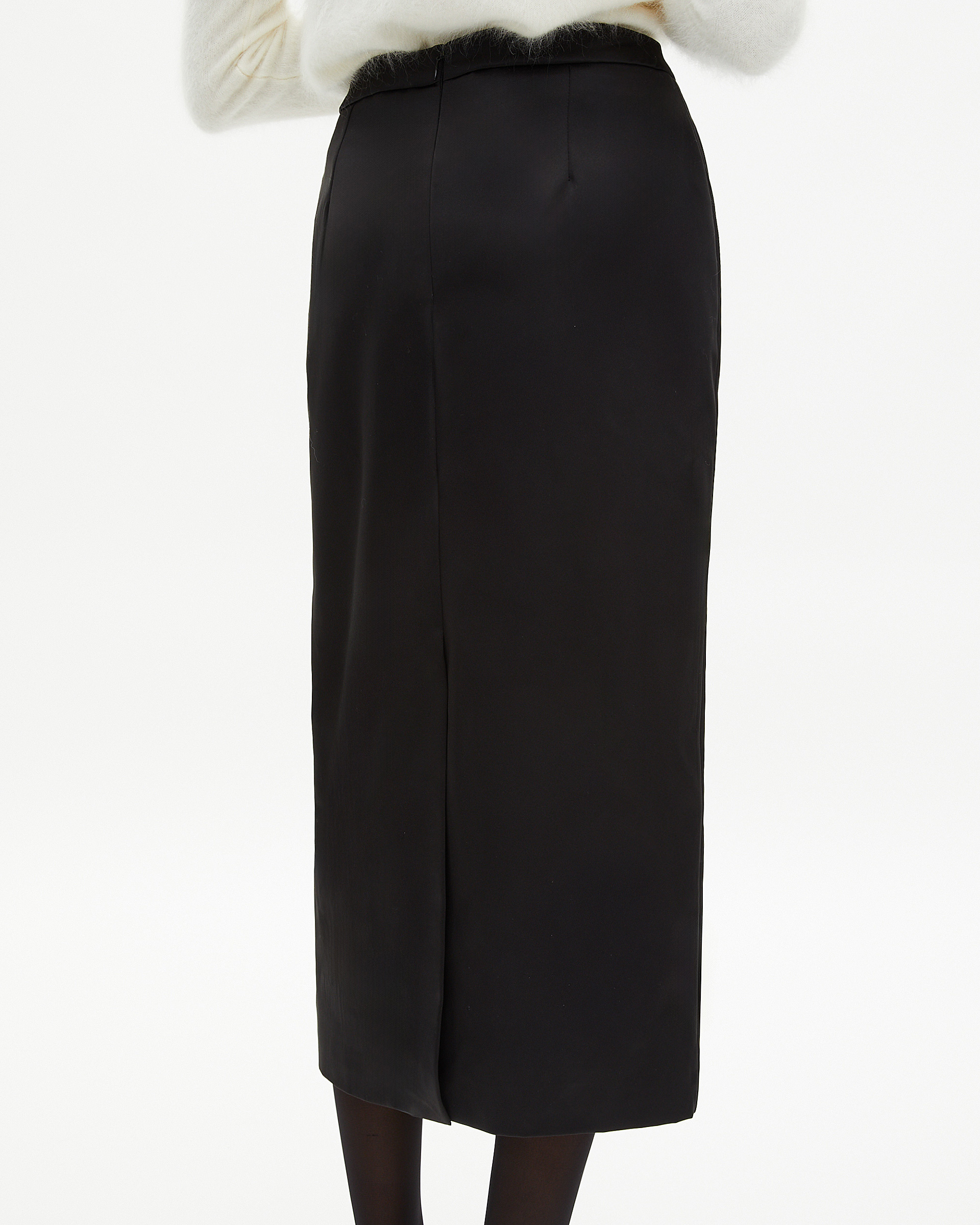 Long black satin pencil skirt