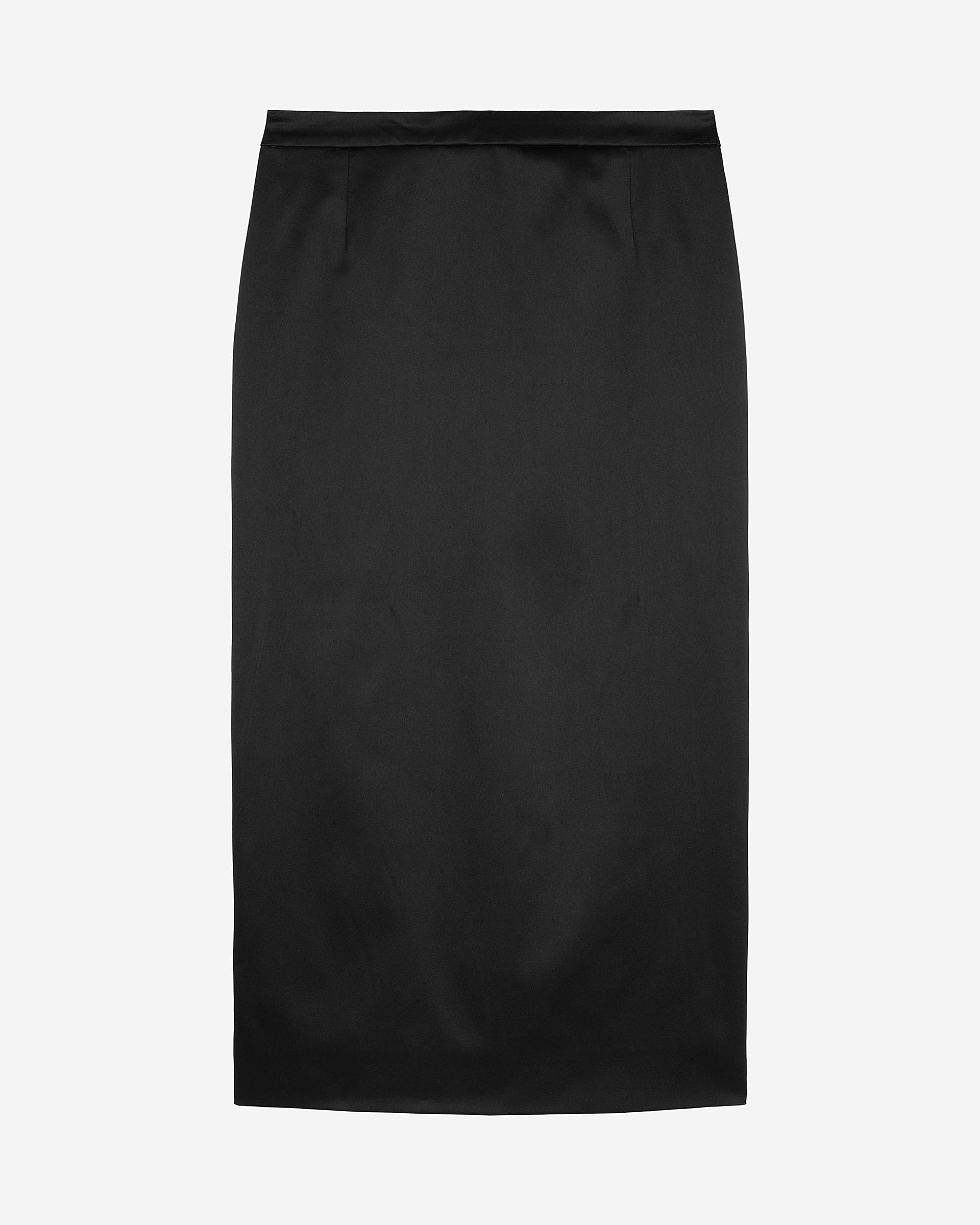 Long black satin pencil skirt