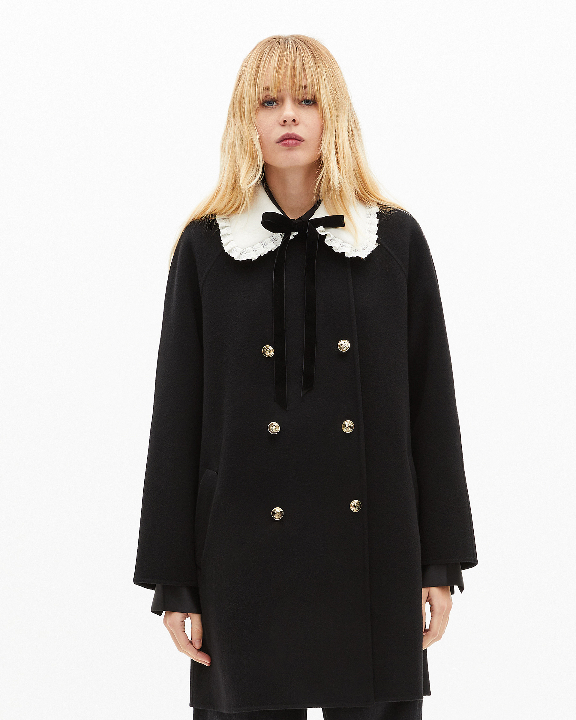 Double-faced coat in black wool blend