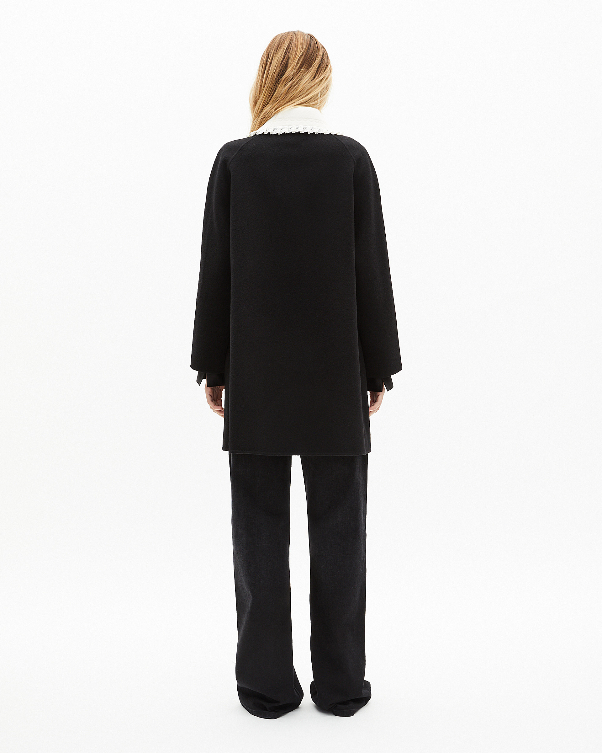 Double-faced coat in black wool blend