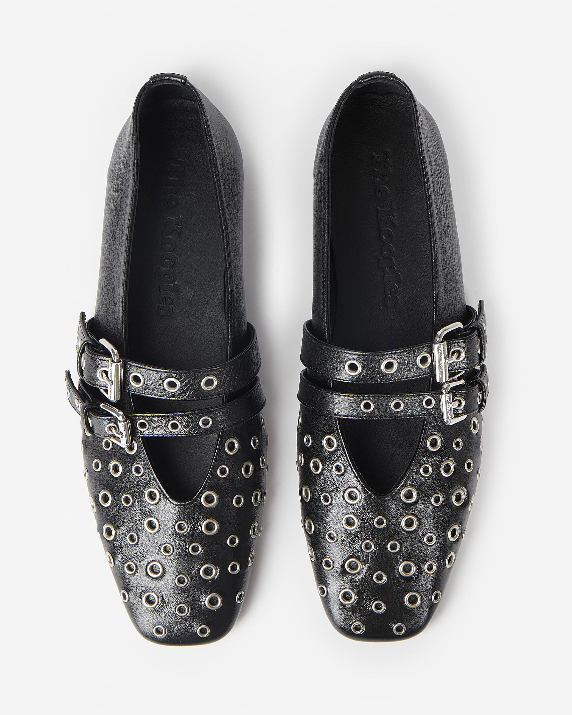 Black leather studded ballet flats