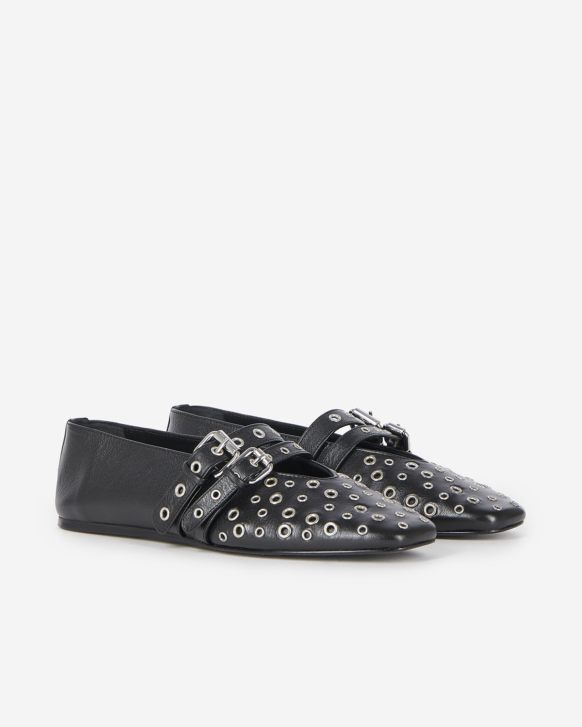 Black leather studded ballet flats