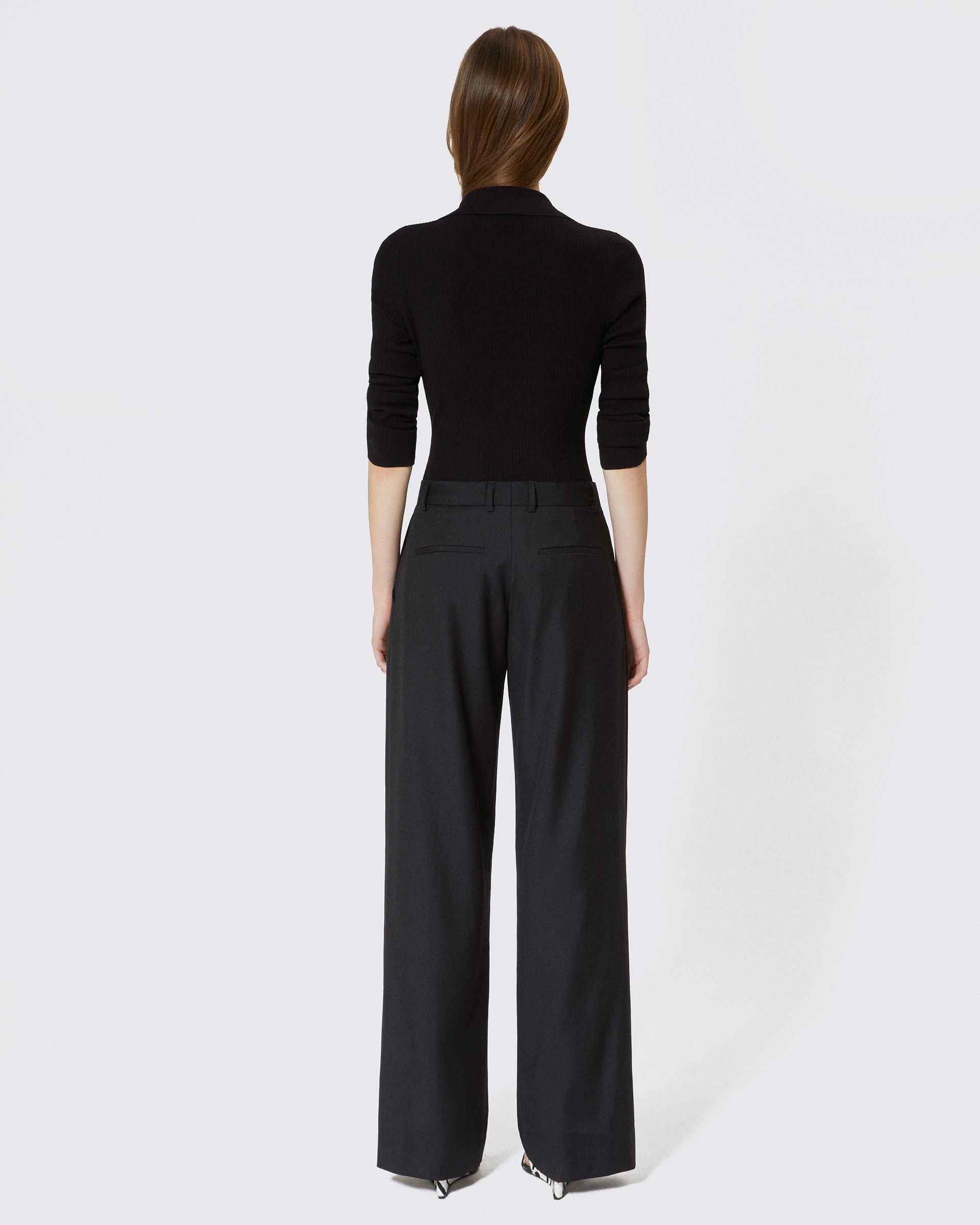 Black wool wide-leg pants