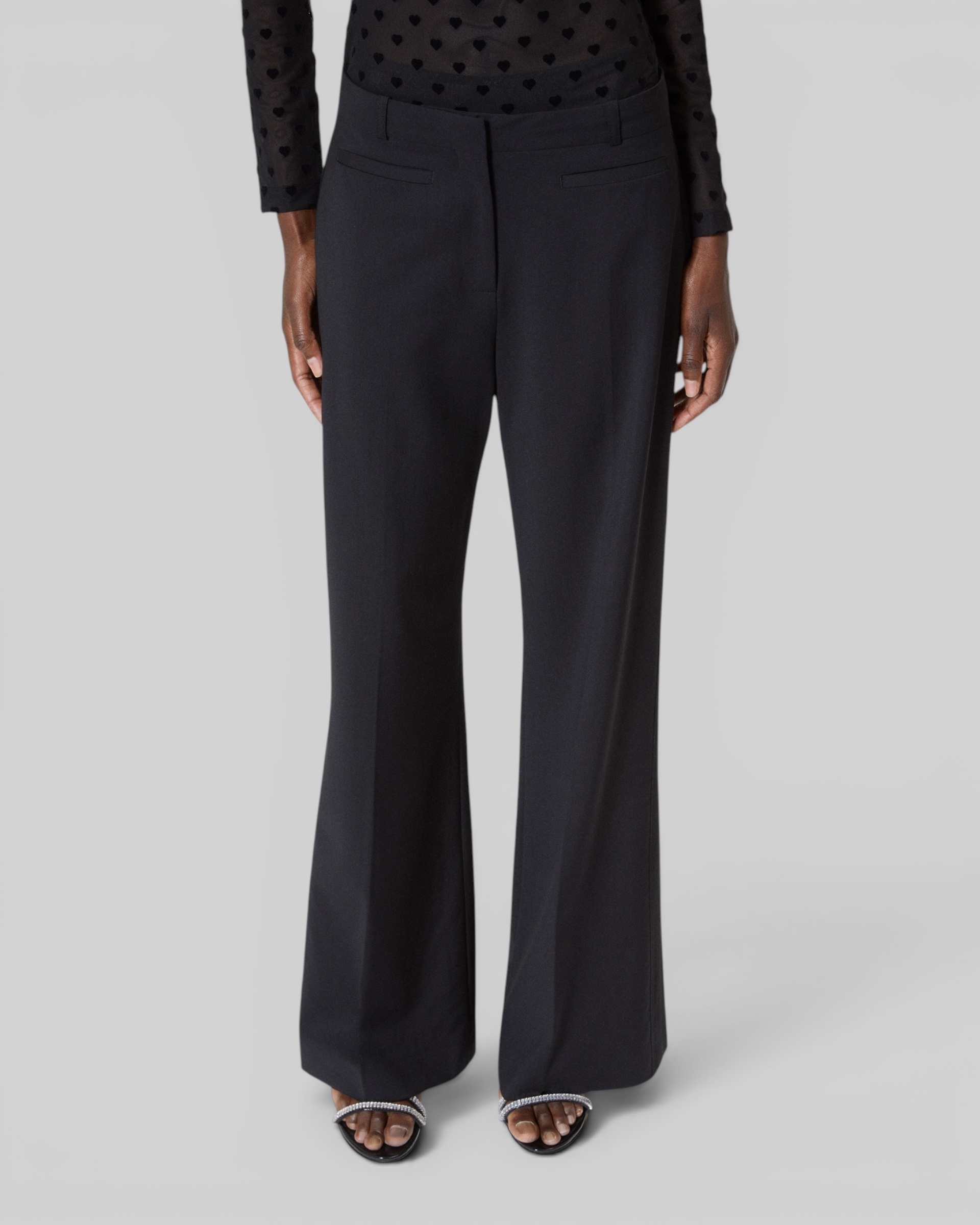 Wide-leg pants with black wool stripe