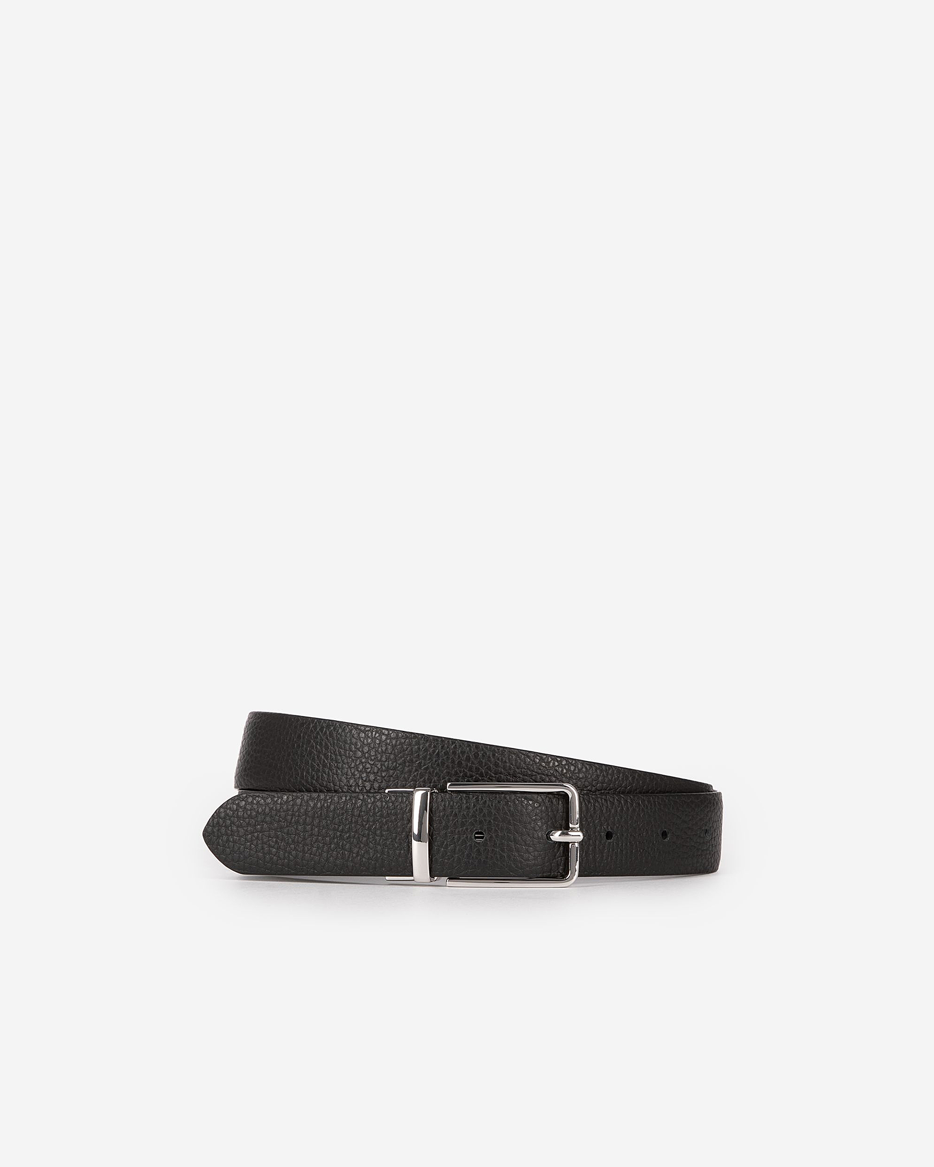 Reversible belt in black grained leather