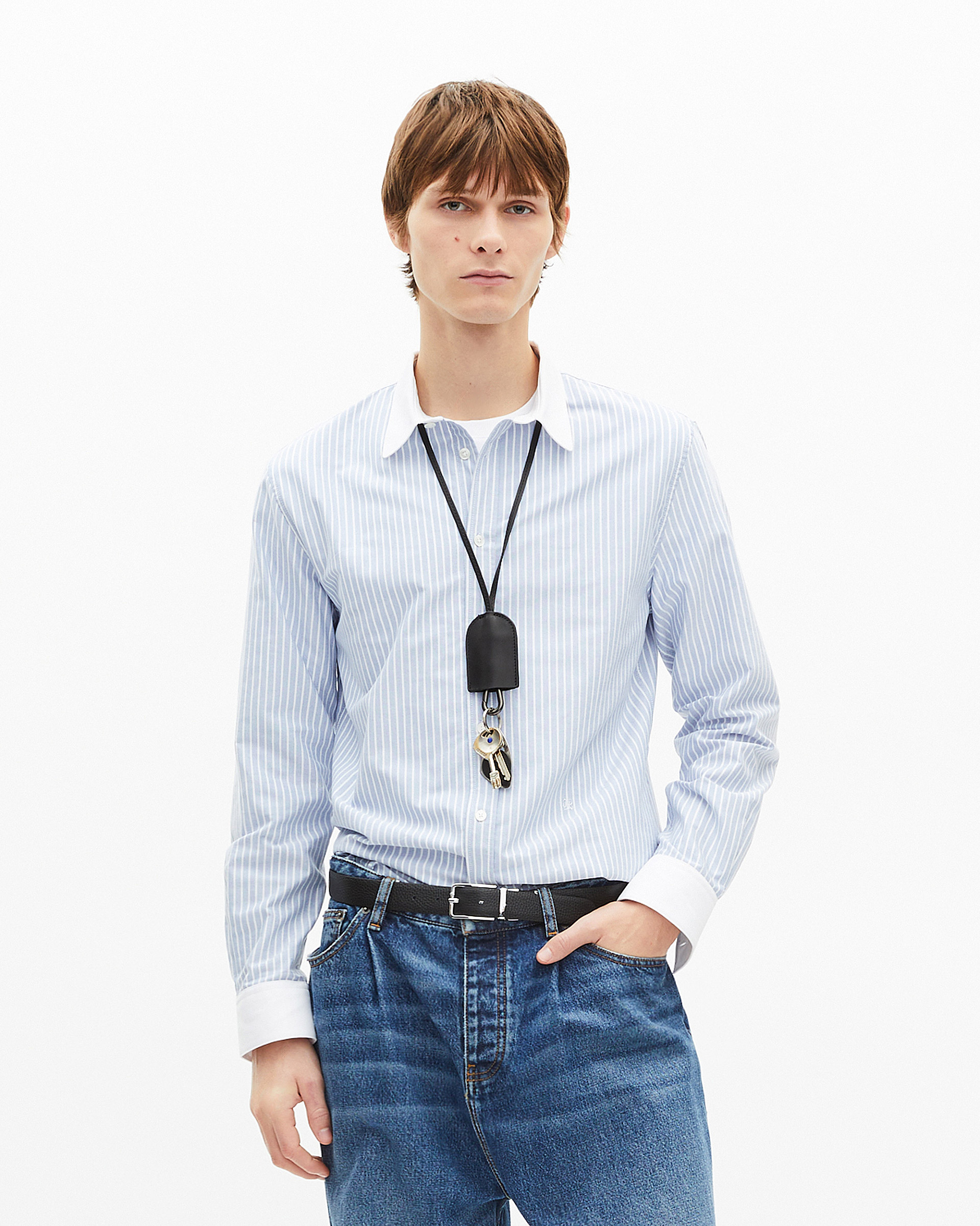 Reversible belt in black grained leather
