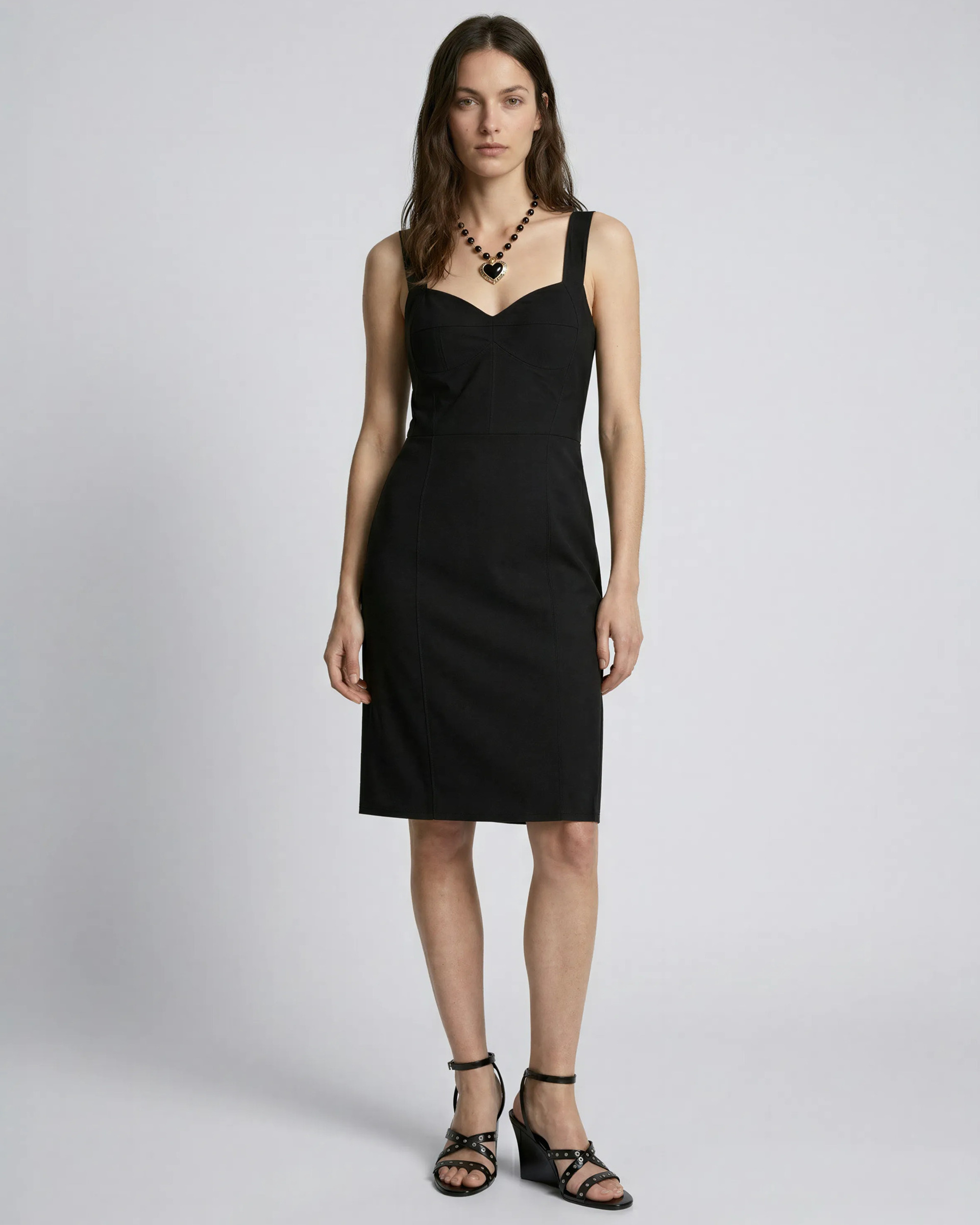 Corset-effect short dress in black wool